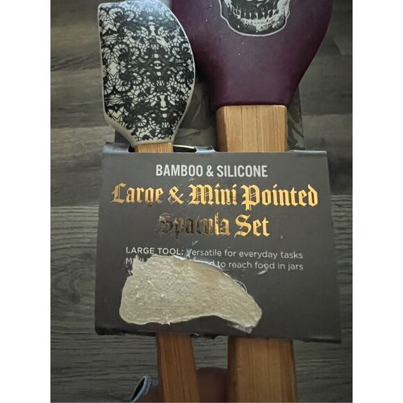 Core Kitchen Skull Bamboo And Silicone Large And Mini Pointed Spatula Set NEW - Picture 2 of 5